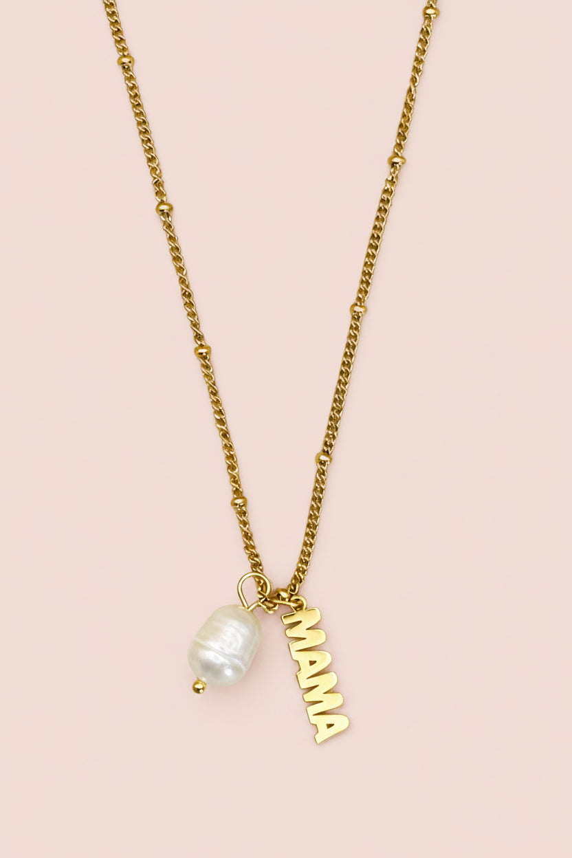 Mama 18K Gold Plated Pearl Charm Necklace