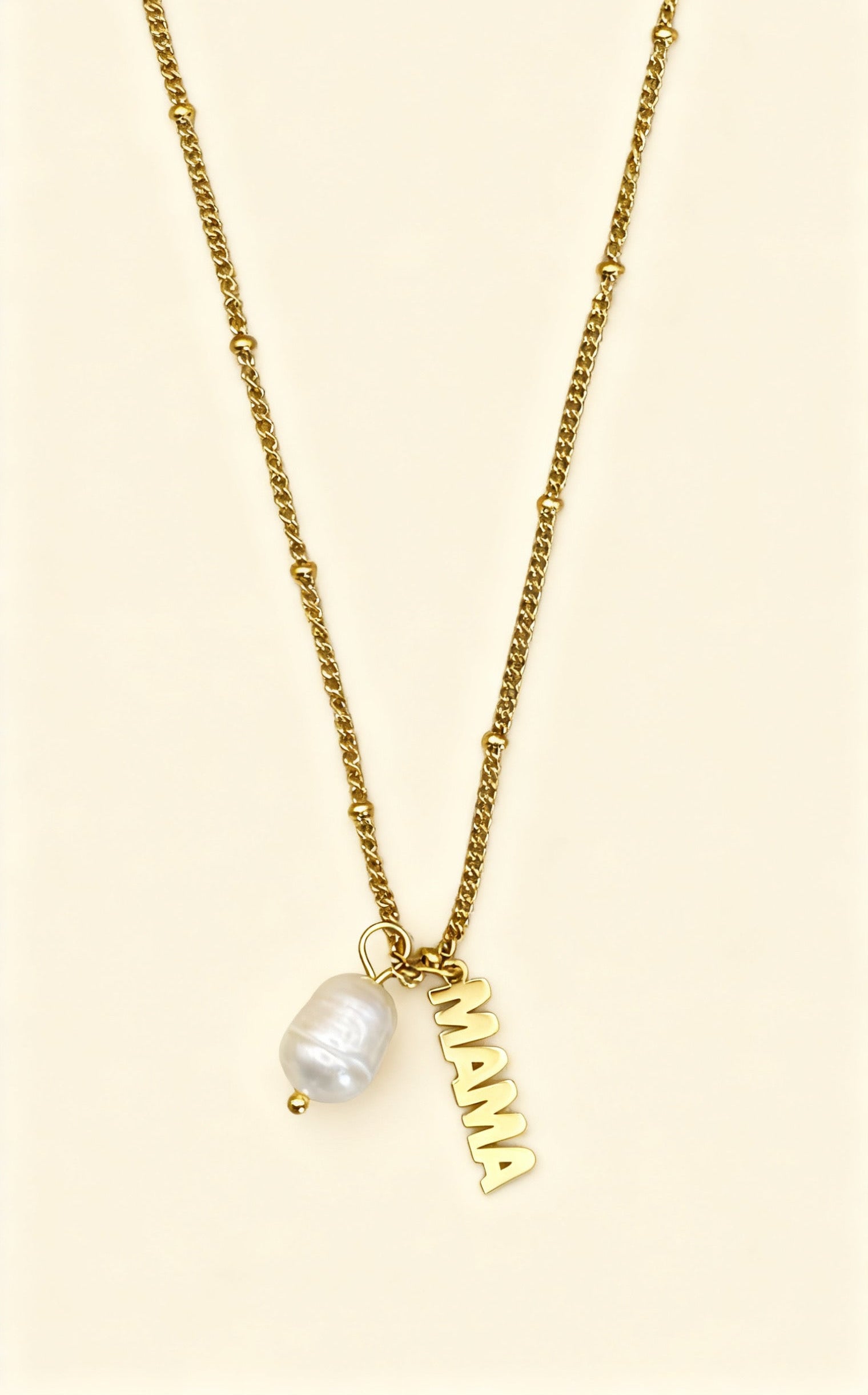 Mama 18K Gold Plated Pearl Charm Necklace