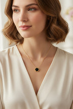 NOIR CLOVER 18K Gold Plated Black Clover Necklace