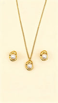 ELARA 18K Gold Plated Pearl Accent Necklace & Stud Earrings Set