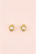 ELARA 18K Gold Plated Pearl Accent Stud Earrings