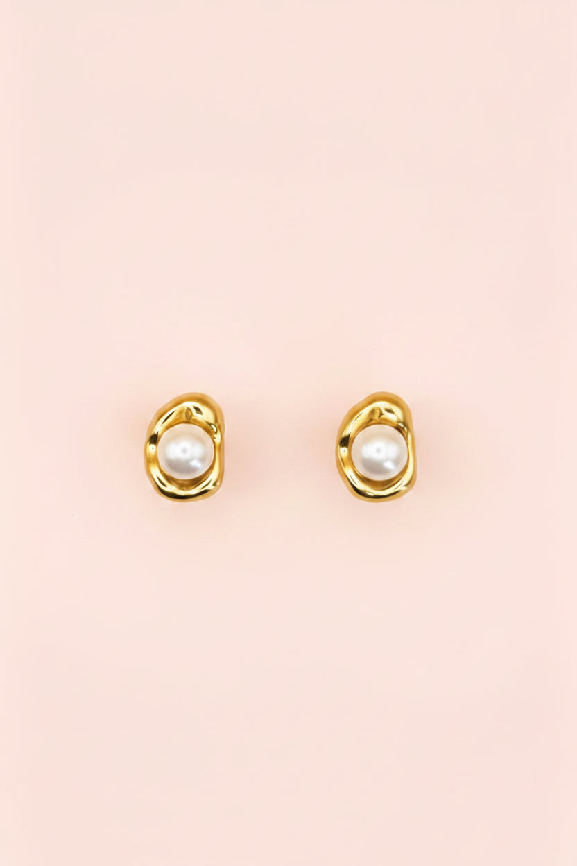 ELARA 18K Gold Plated Pearl Accent Stud Earrings