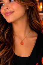 Stitched Smile Pumpkin Halloween Necklace