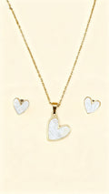 EVELYN 18K Gold Plated Heart Inlay Necklace & Stud Earrings Set