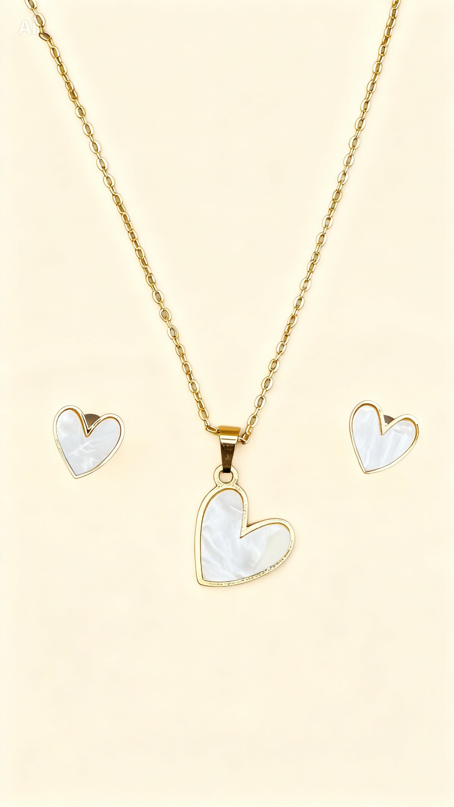 EVELYN 18K Gold Plated Heart Inlay Necklace & Stud Earrings Set
