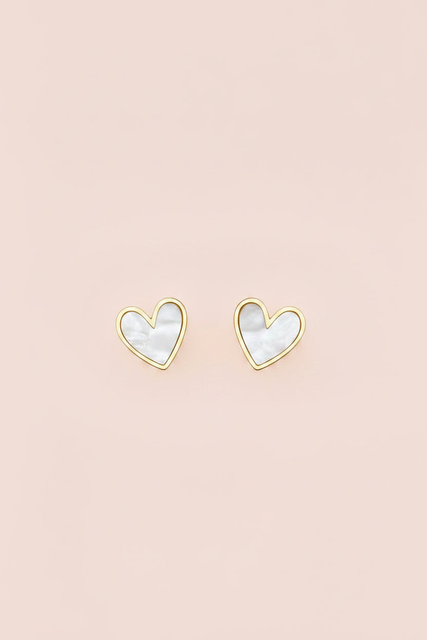 EVELYN 18K Gold Plated Heart Inlay Stud Earrings