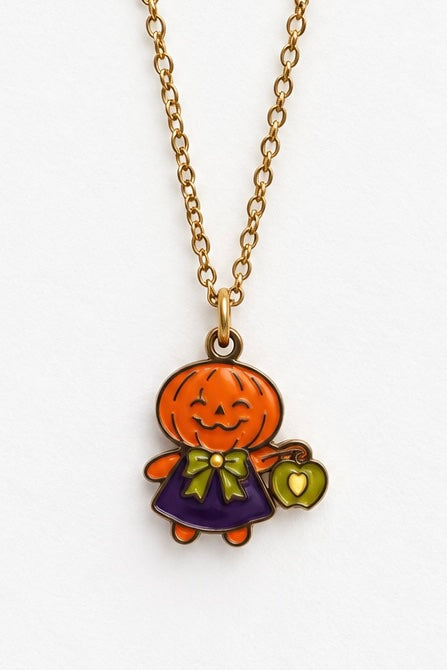 Pumpkin Trick-or-Treater Halloween Necklace