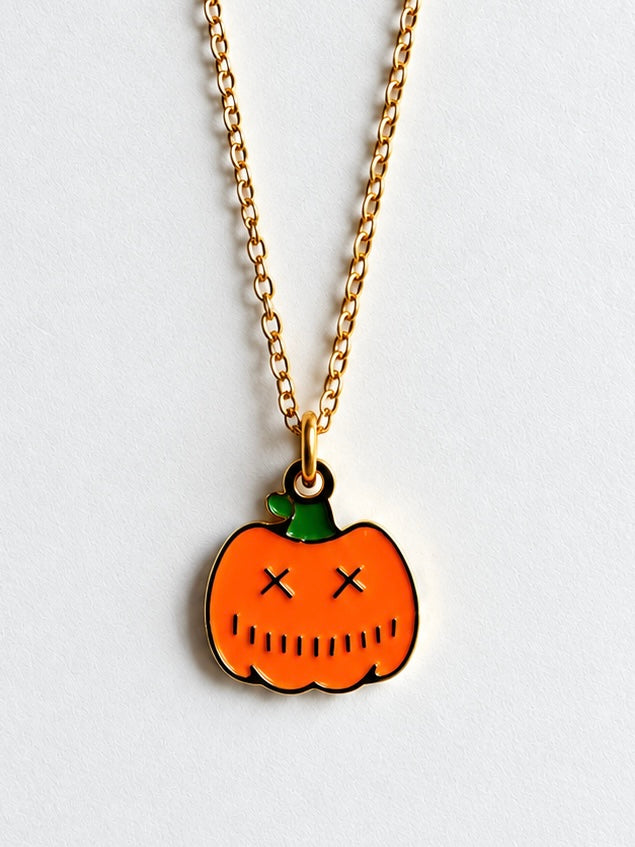 Stitched Smile Pumpkin Halloween Necklace