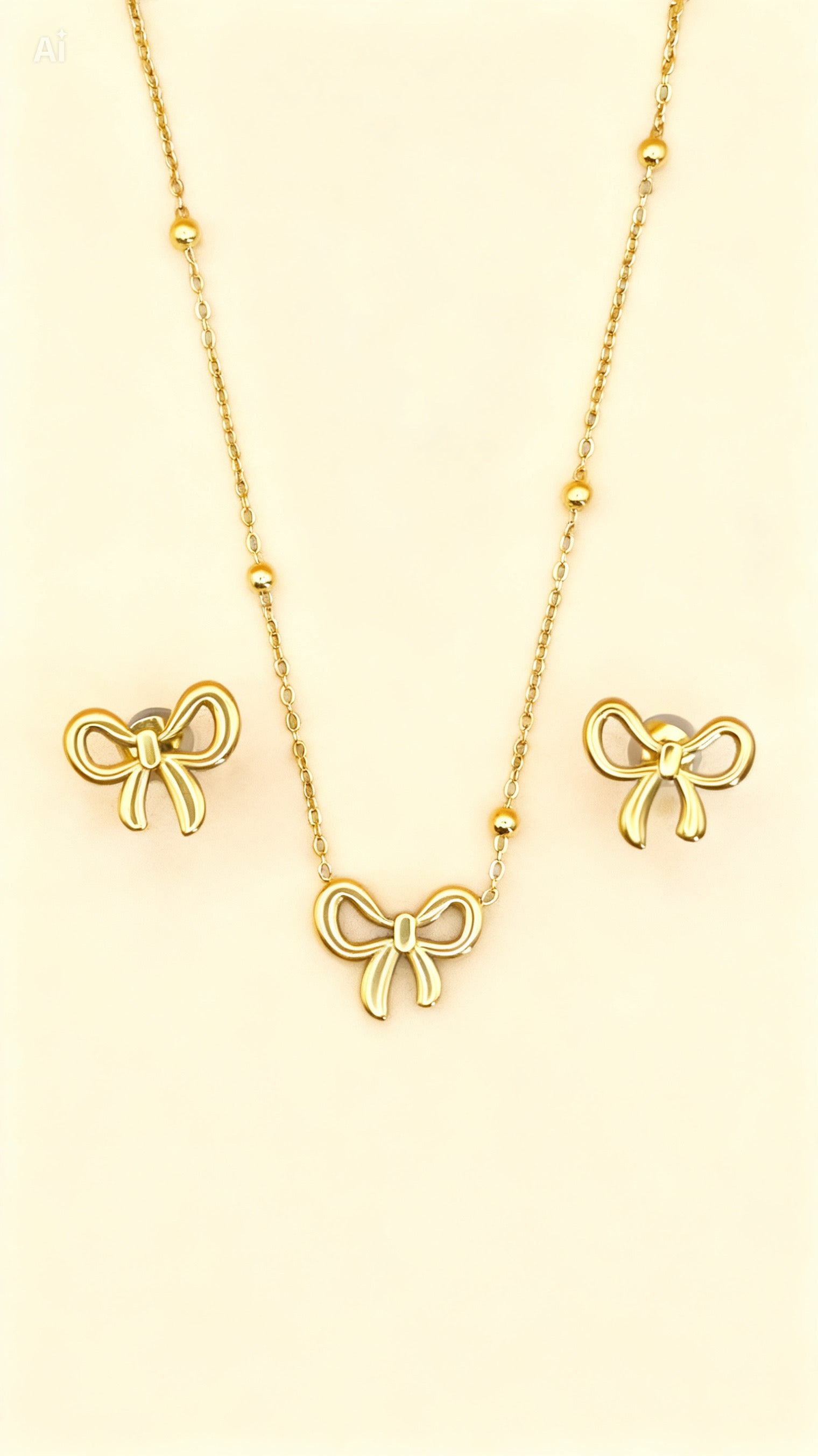 ELLA 18K Gold Plated Bow Necklace & Stud Earrings Set