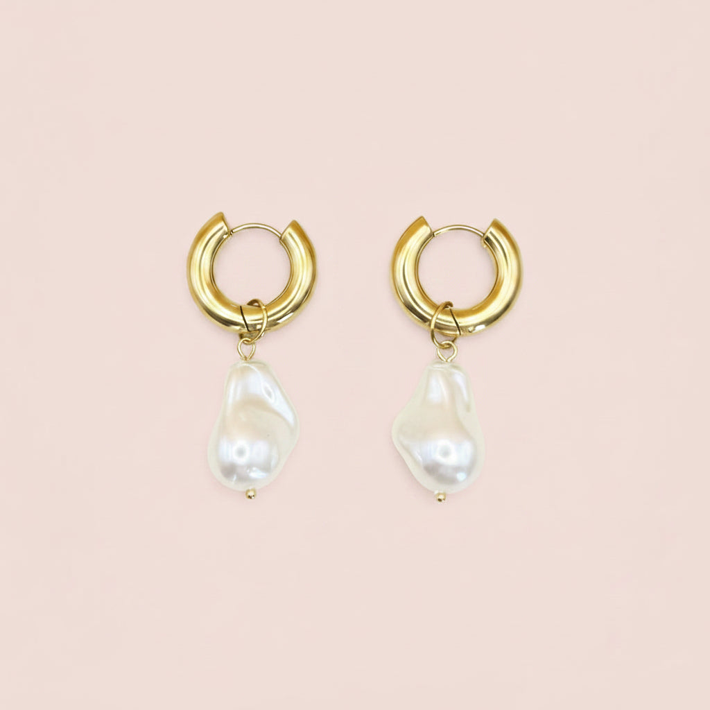 AURELIA 18K Gold Plated Freshwater Pearl Drop Hoop Earrings
