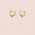 AURELIA 18K Gold Plated Freshwater Pearl Drop Hoop Earrings