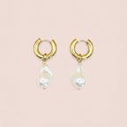 AURELIA 18K Gold Plated Freshwater Pearl Drop Hoop Earrings