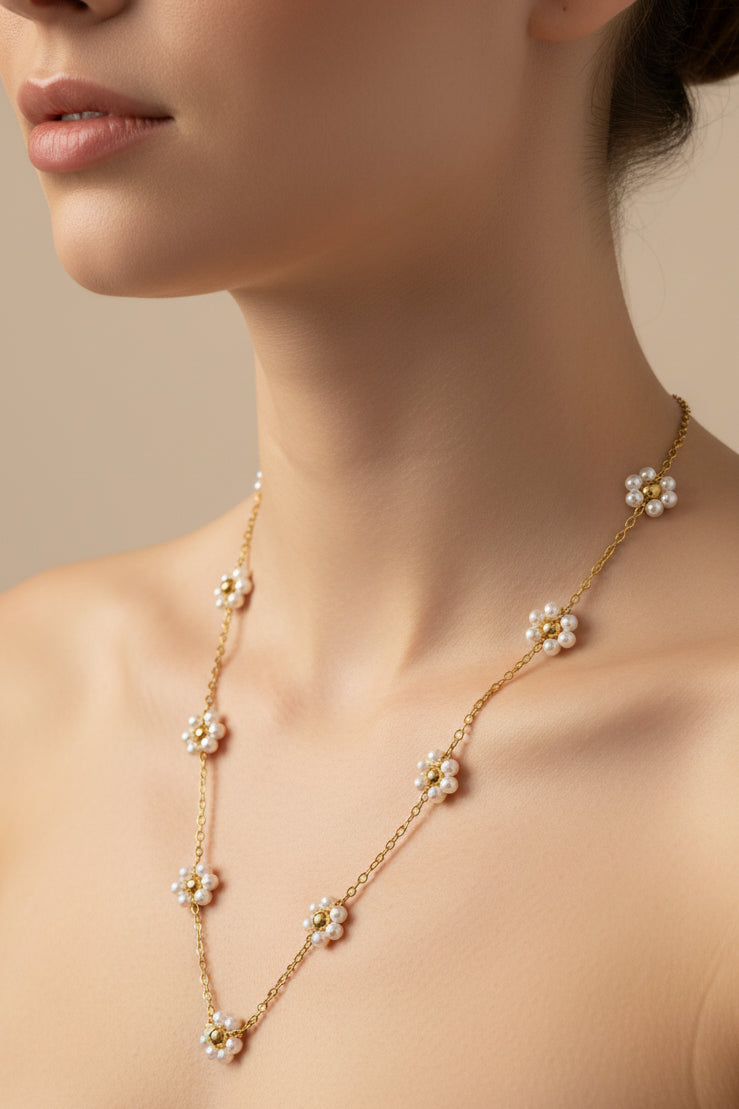 LUNARIA 18K Gold Plated Pearl Cluster Chain Necklace
