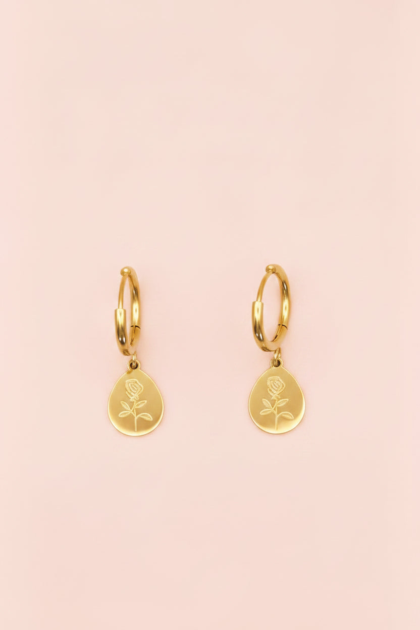 ROSALINE 18K Gold Plated Rose Charm Hoop Earrings