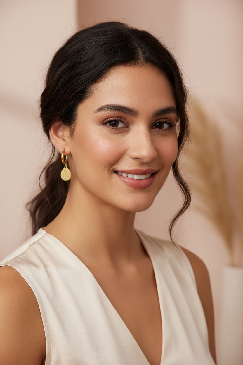 ROSALINE 18K Gold Plated Rose Charm Hoop Earrings