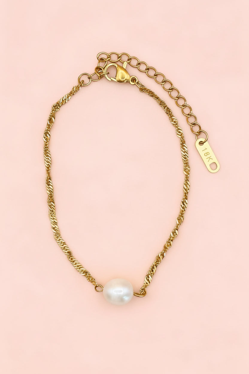 MIRA 18K Gold Plated Freshwater Pearl Chain Bracelet