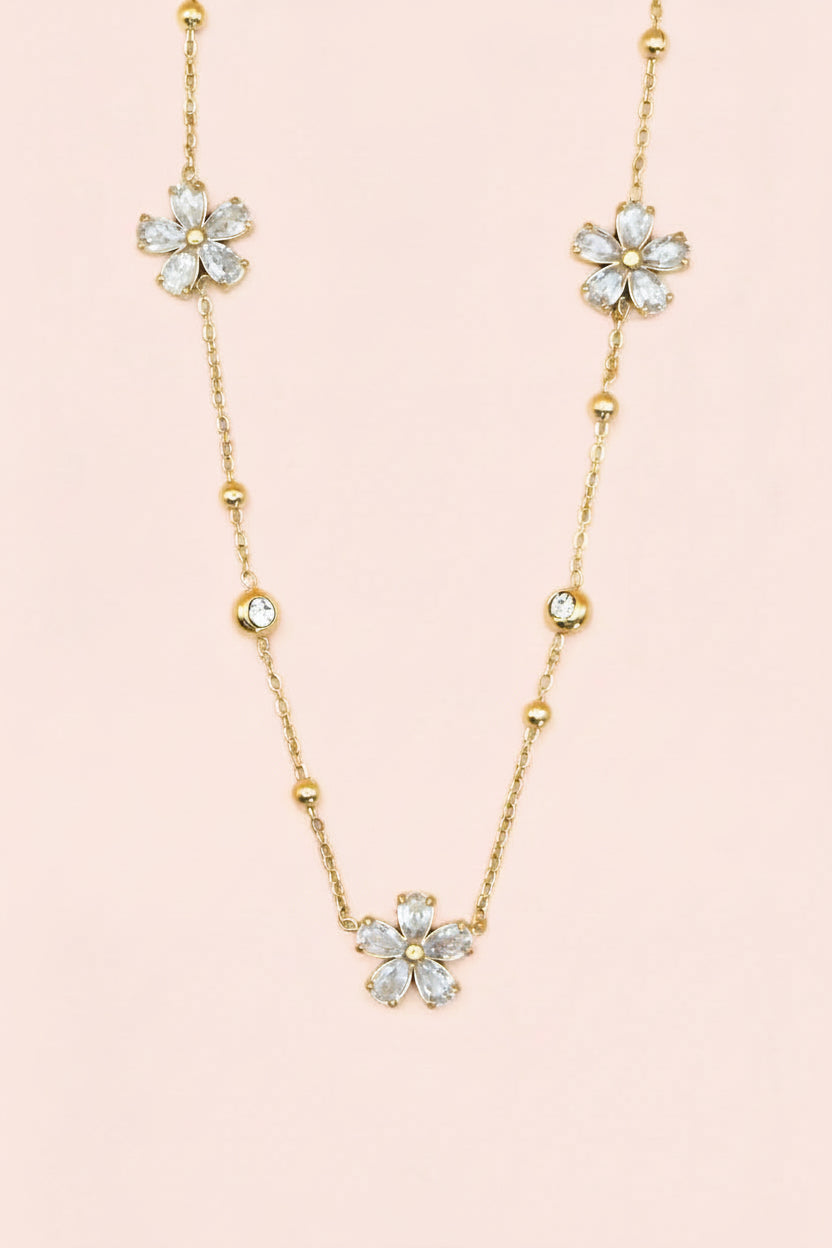FLORA 18K Gold Plated Crystal Flower Necklace