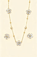 LUMIÈRE 18K Gold Plated Crystal Flower Necklace & Stud Earring Set