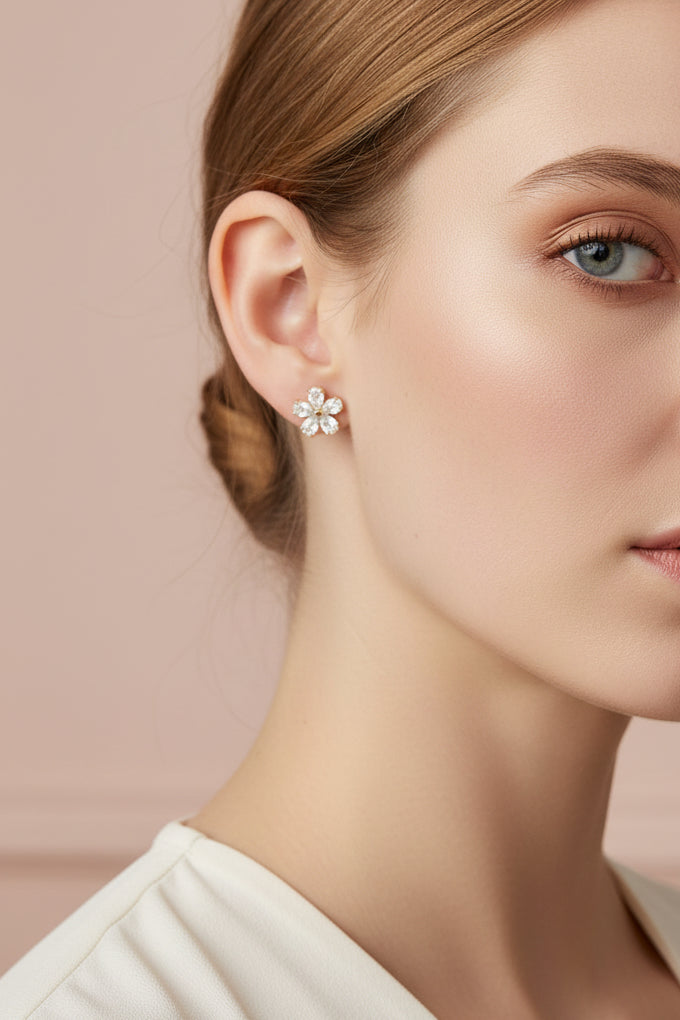 FLORA 18K Gold Plated Crystal Flower Stud Earrings