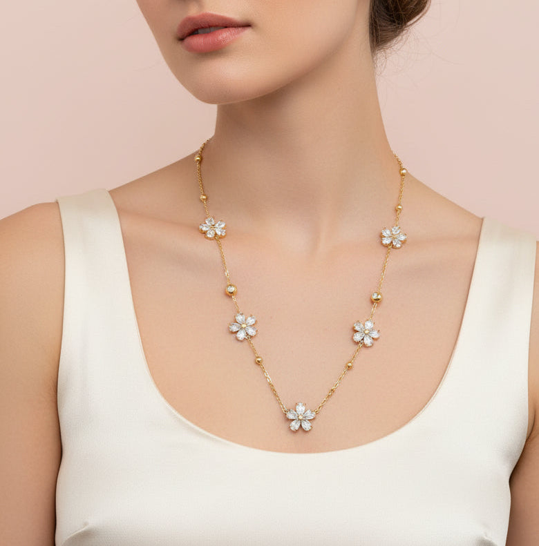 FLORA 18K Gold Plated Crystal Flower Necklace