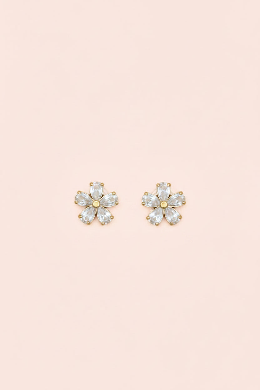 FLORA 18K Gold Plated Crystal Flower Stud Earrings