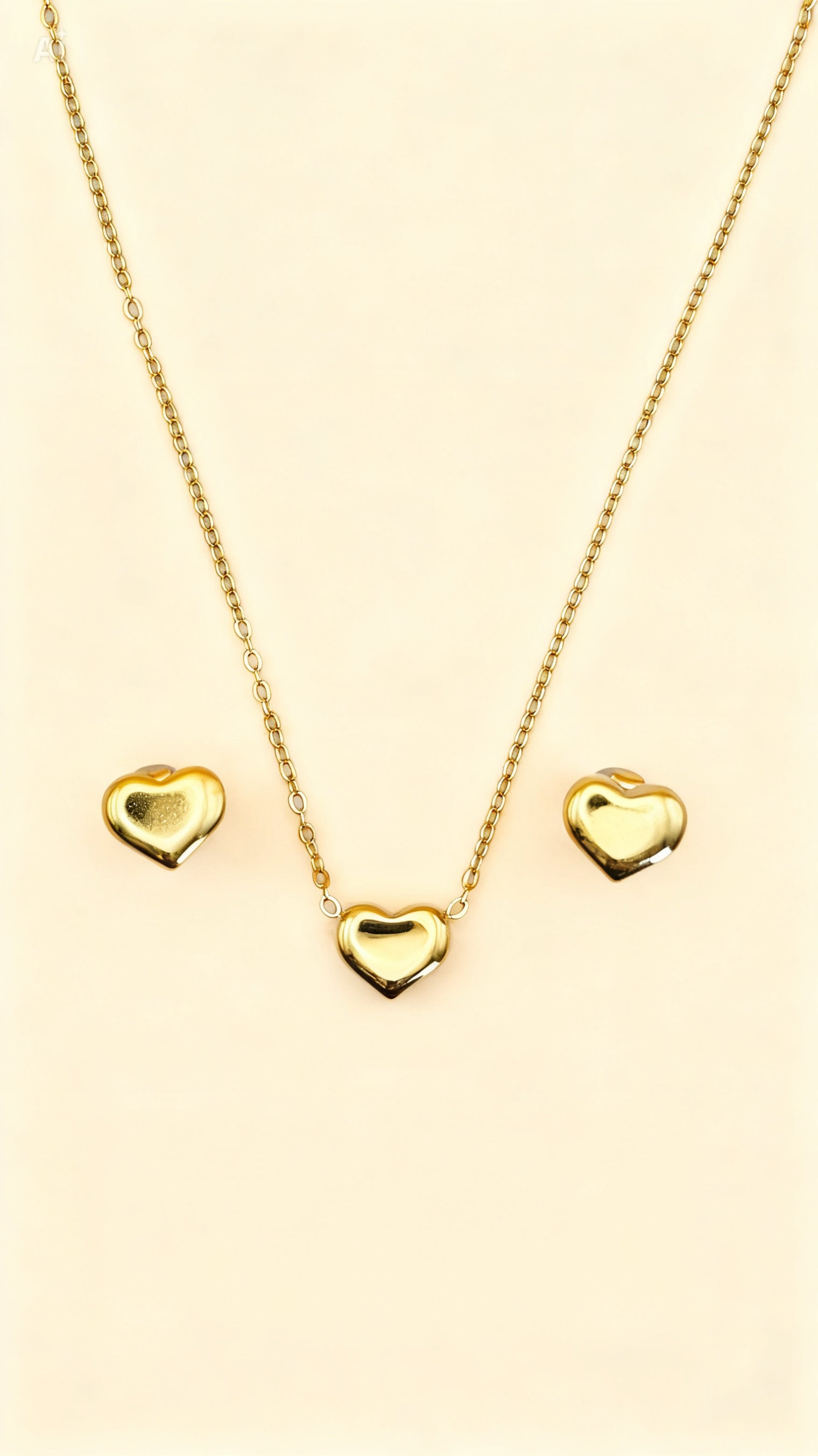 AMOUR 18K Gold Plated Heart Necklace & Stud Earrings Set