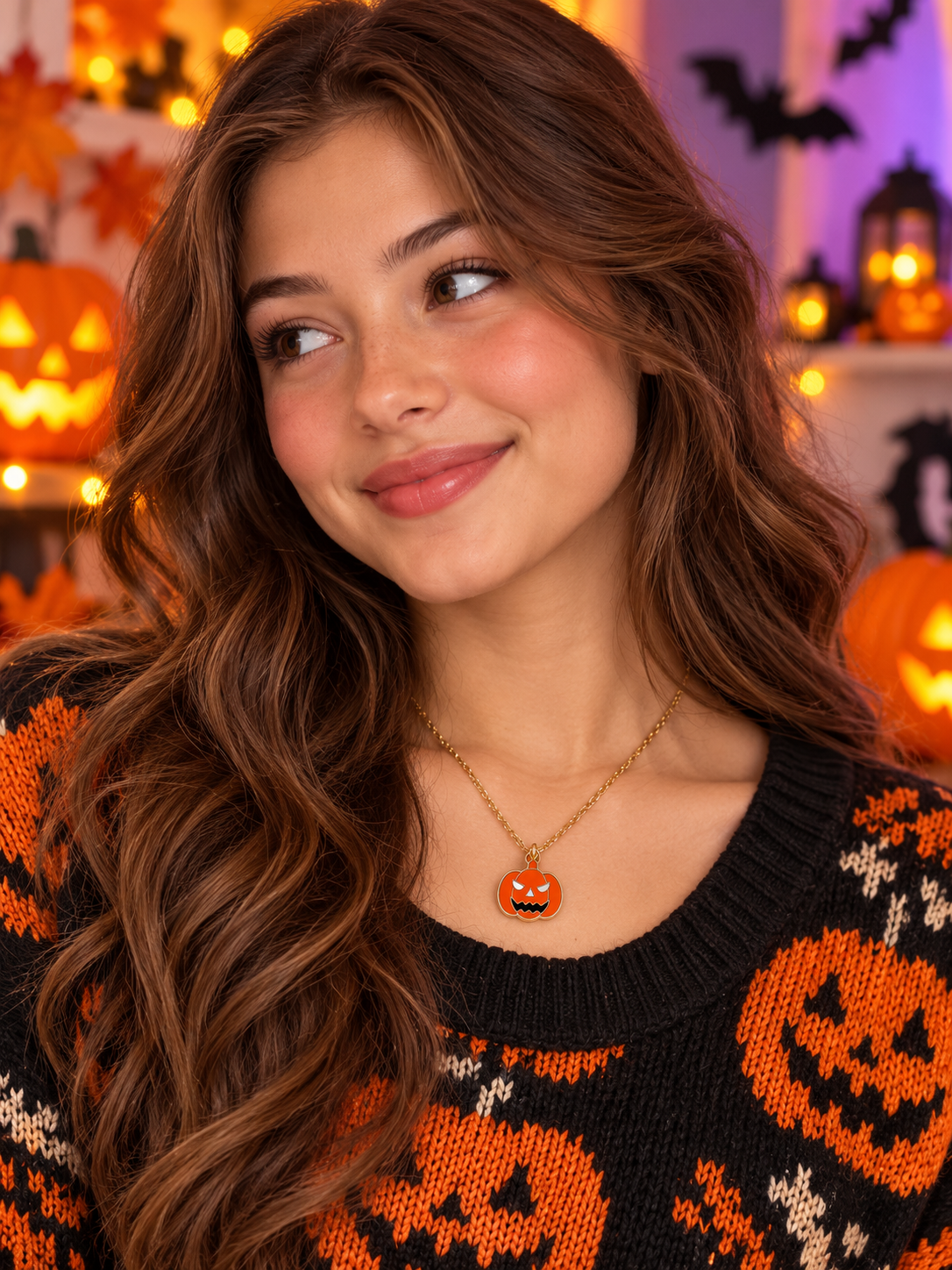 Spooky Jack-O'-Lantern Halloween Necklace