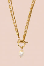 AURELIA 18K Gold Plated Layered Toggle Pearl Necklace