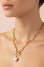 AURELIA 18K Gold Plated Layered Toggle Pearl Necklace