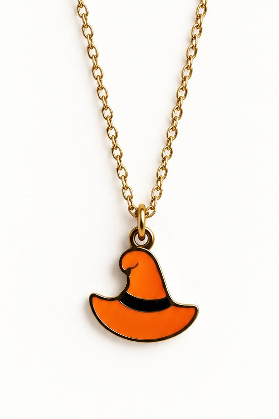 Orange Witch Hat Halloween Necklace