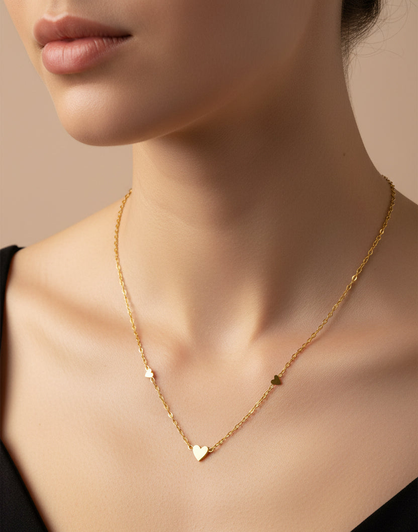 AVA 18K Gold Plated Mini Heart Station Necklace