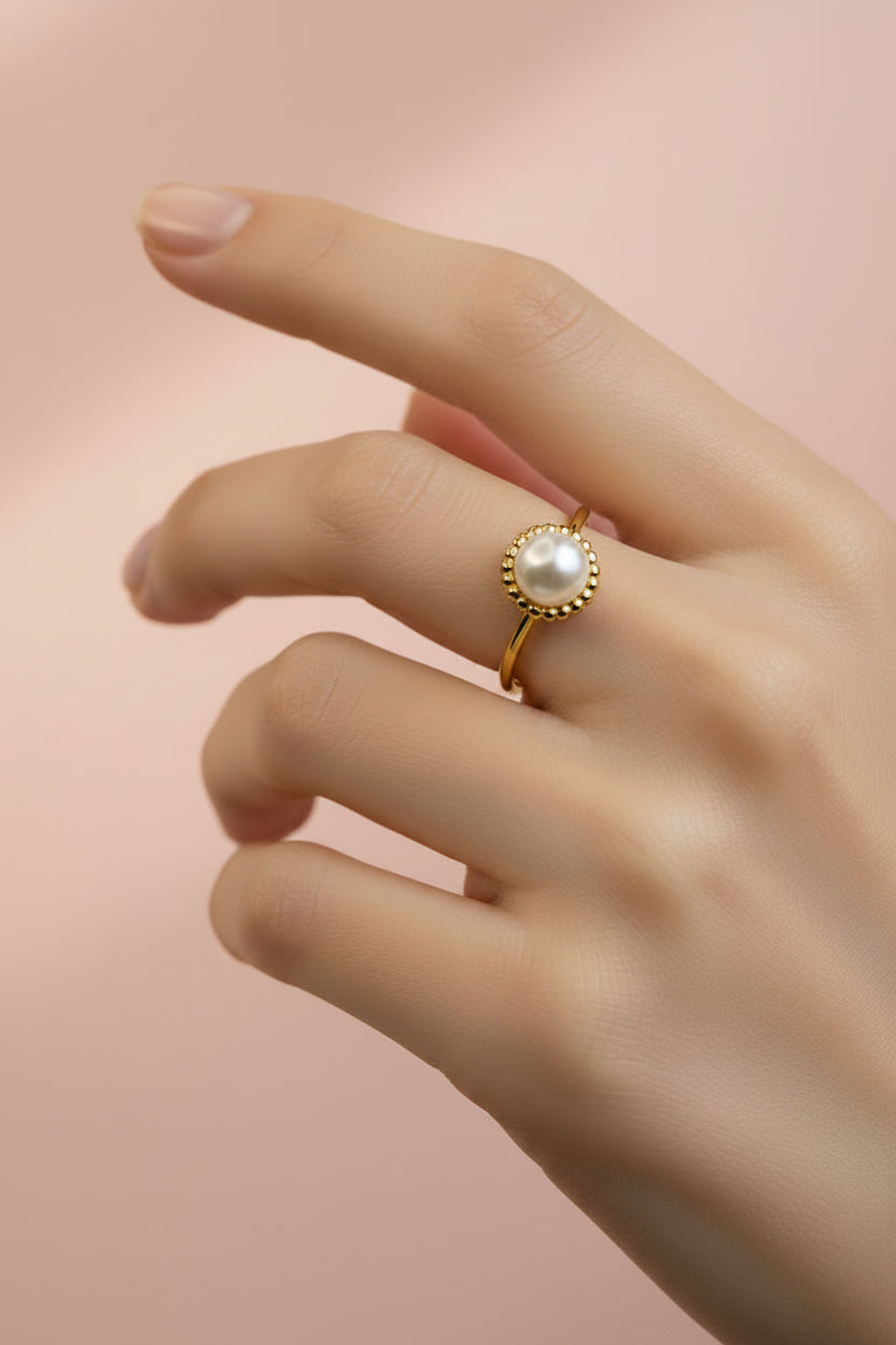 LUNA 18K Gold Plated Pearl Open Ring