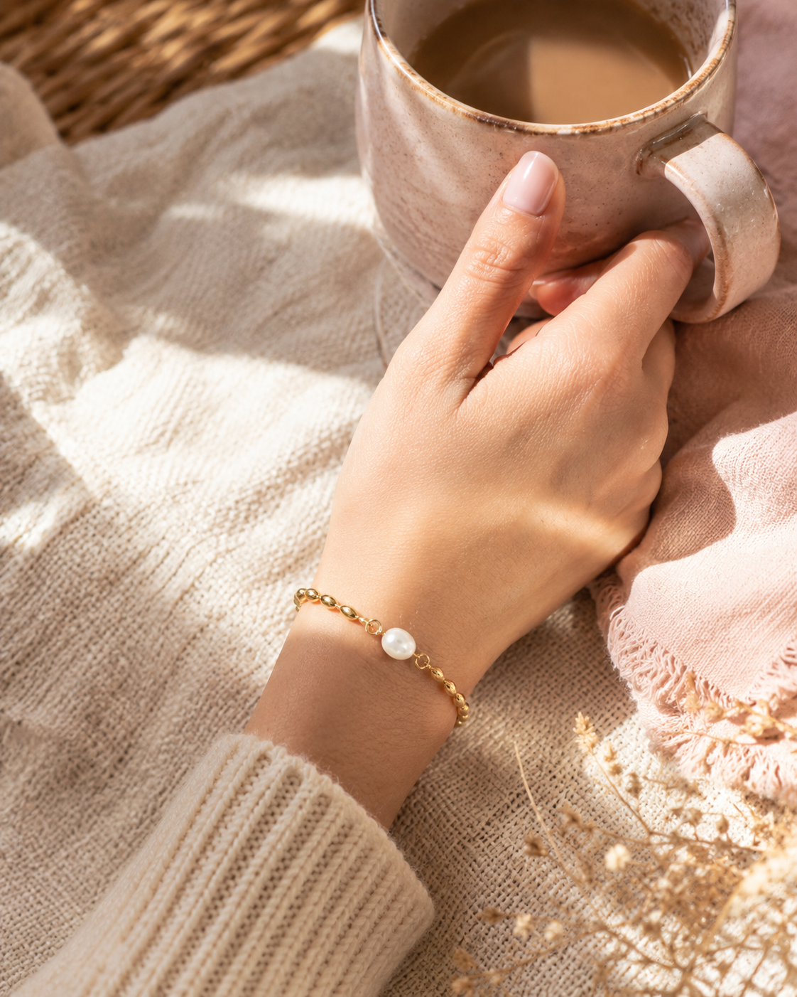 AMARA 18K Gold Plated Pearl Bead Bracelet