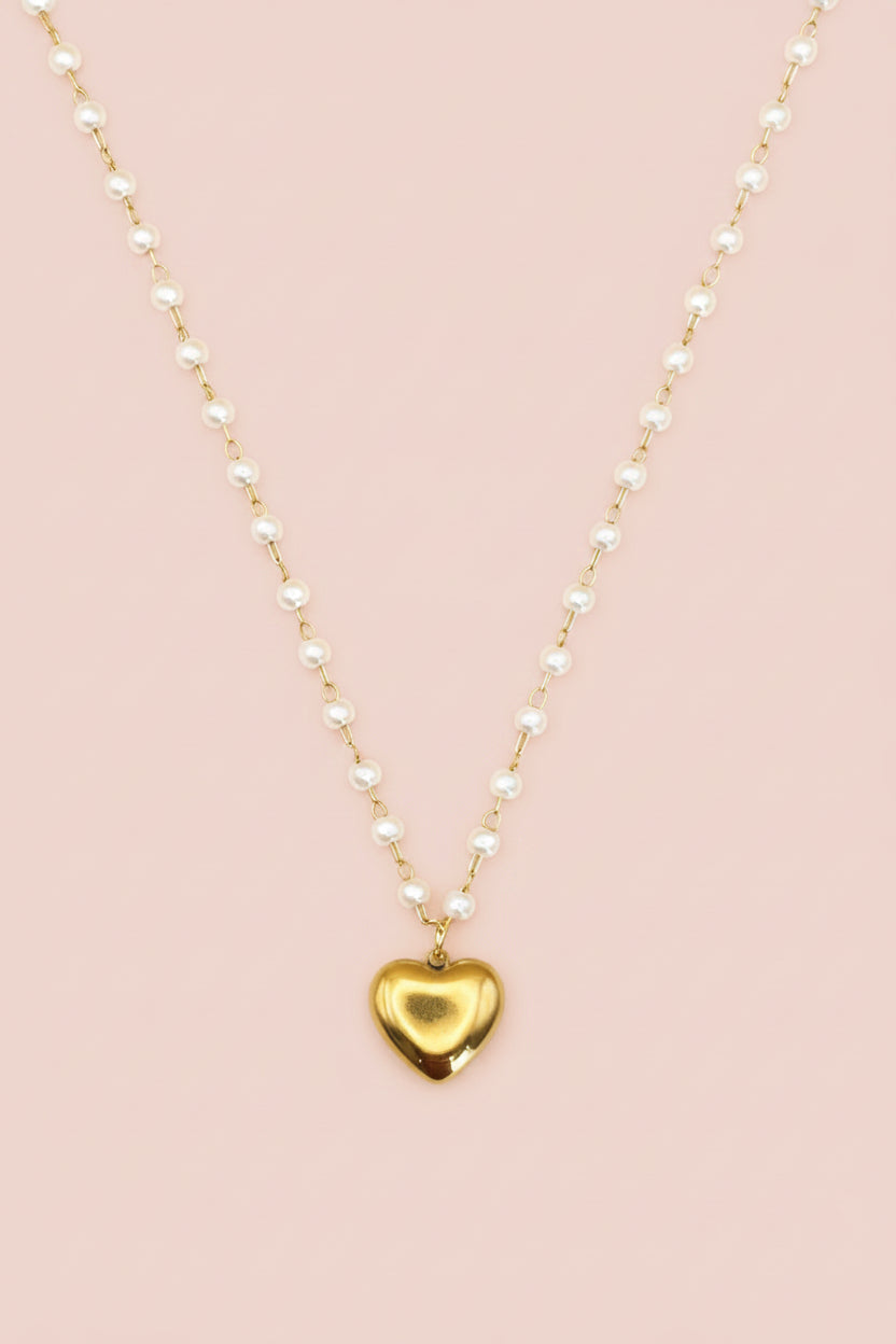 ELISE 18K Gold Plated Pearl Chain Heart Necklace