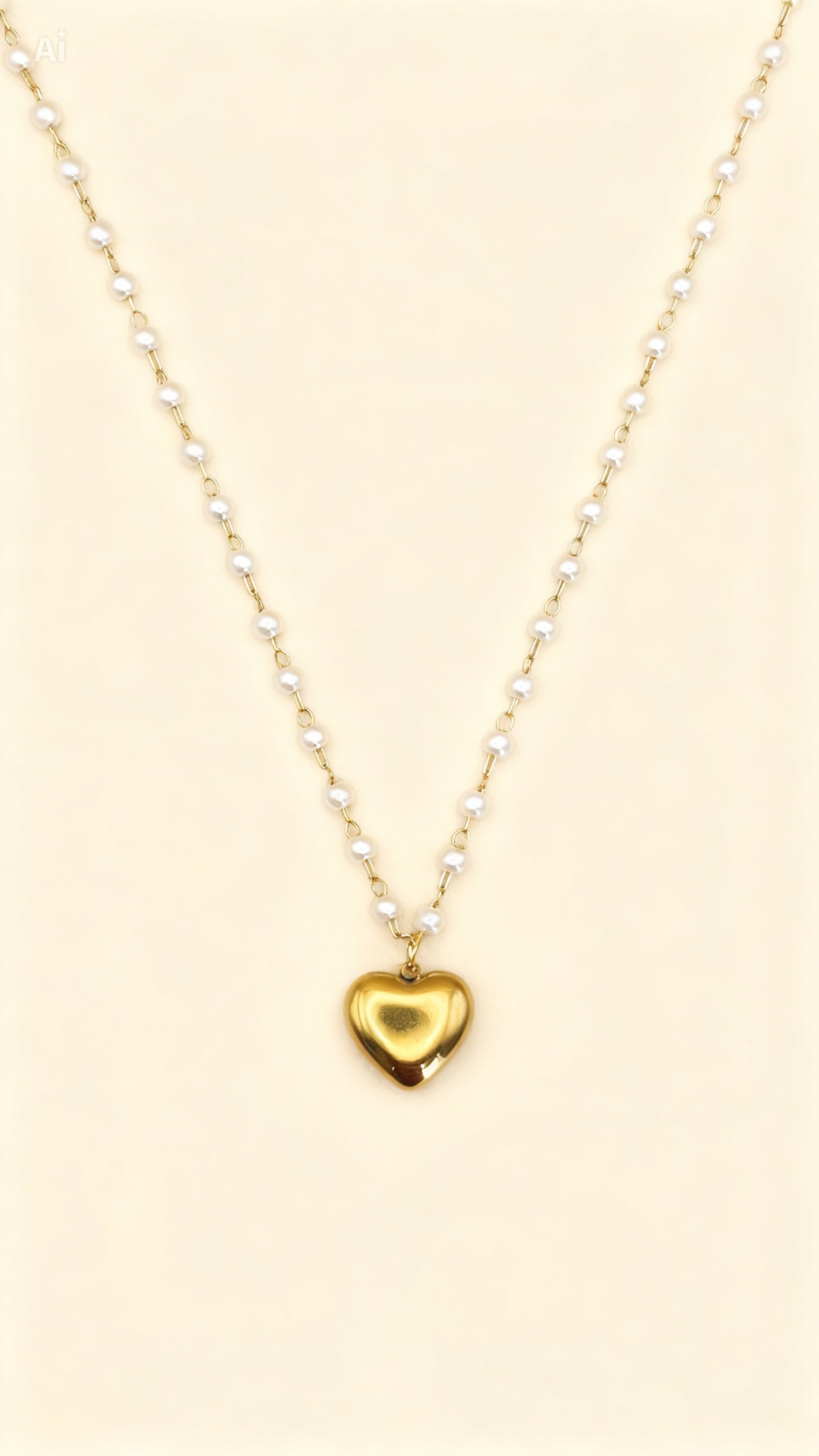 ELISE 18K Gold Plated Pearl Chain Heart Necklace