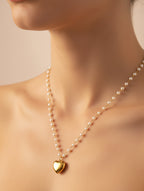 ELISE 18K Gold Plated Pearl Chain Heart Necklace