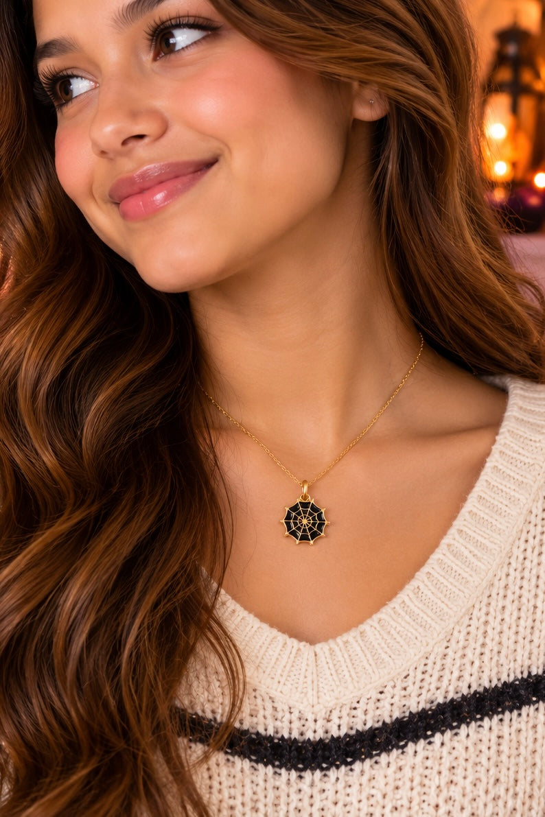 Midnight Spiderweb Halloween Necklace