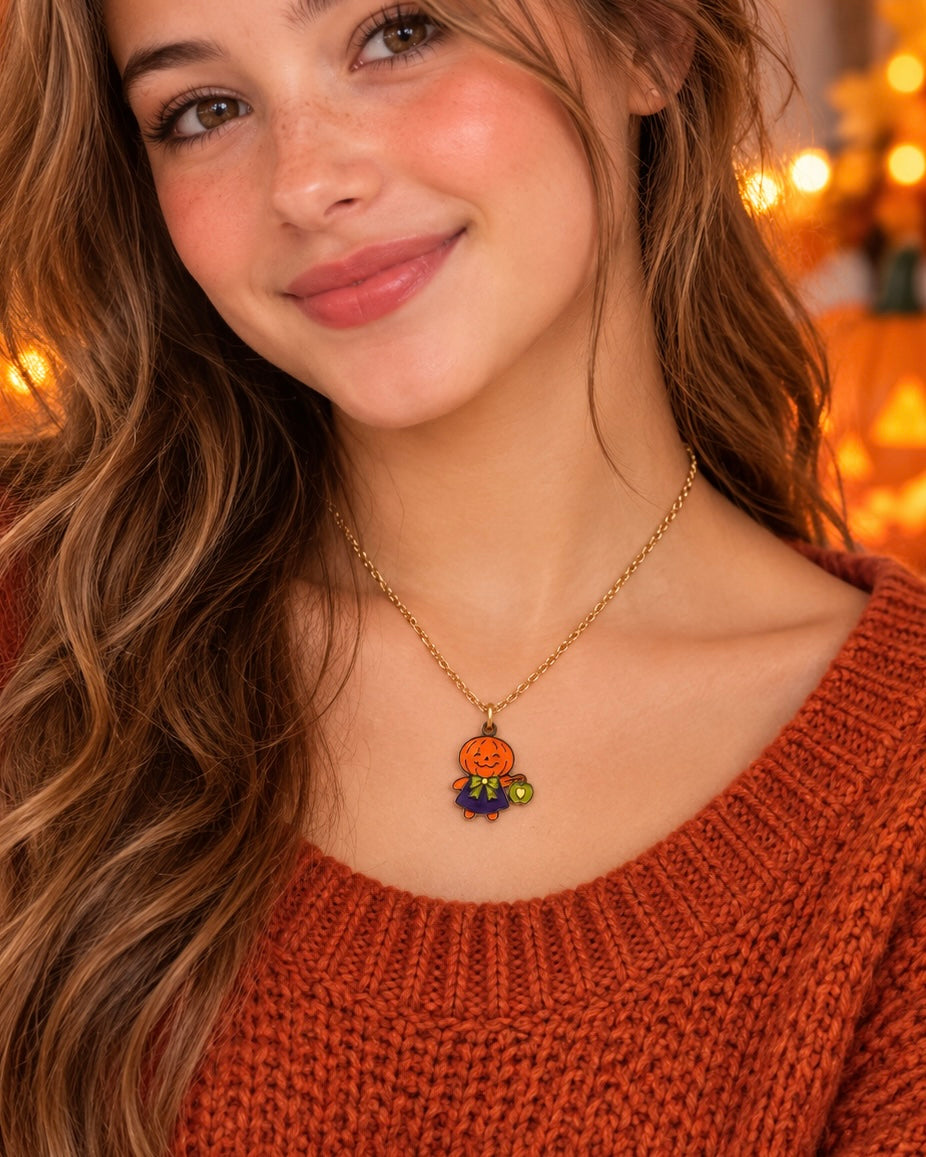 Pumpkin Trick-or-Treater Halloween Necklace