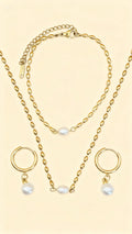 AMARA 18K Gold Plated Pearl Bead Necklace, Earrings & Bracelet Set