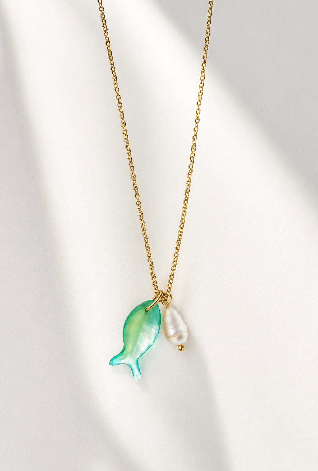 COVE 18K Gold Plated Fish & Pearl Charm Necklace