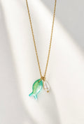 COVE 18K Gold Plated Fish & Pearl Charm Necklace
