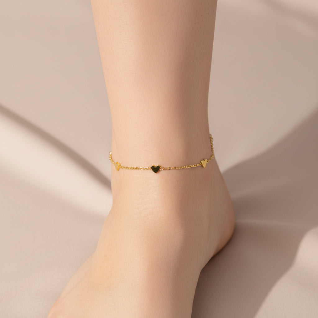 ZIVA 18K Gold Plated Heart Chain Anklet