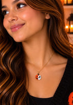Half Pumpkin Half Skull Halloween Necklace