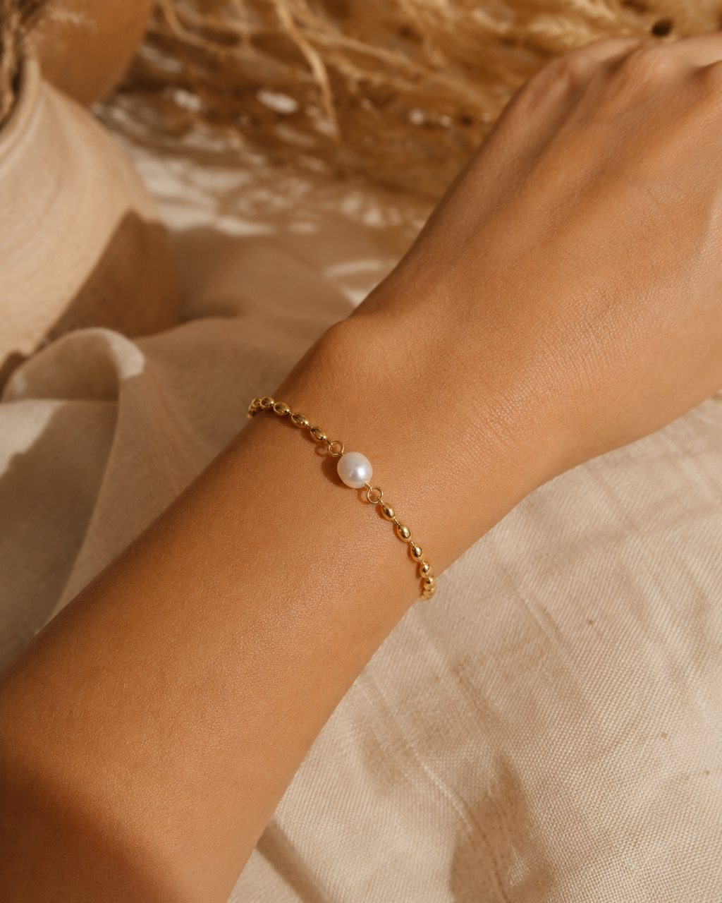 AMARA 18K Gold Plated Pearl Bead Bracelet
