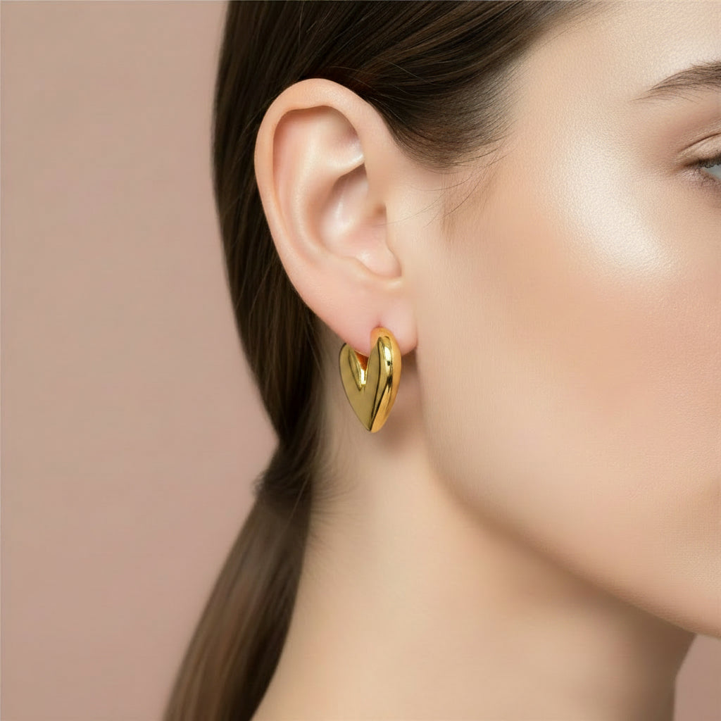 AMOUR 18K Gold Plated Heart Hoop Earrings