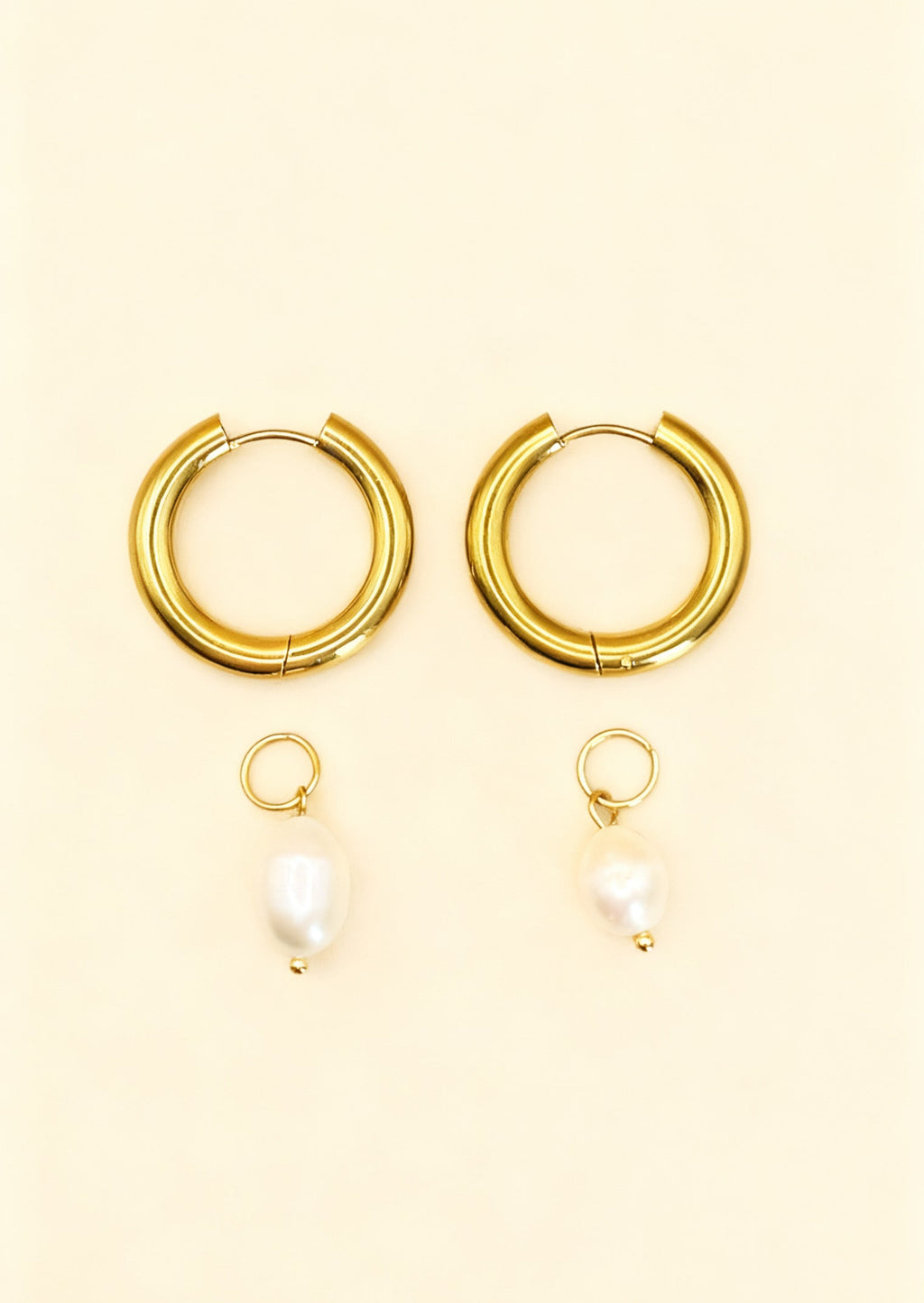 LUNA 18K Gold Plated Freshwater Pearl Detachable Hoop Earrings