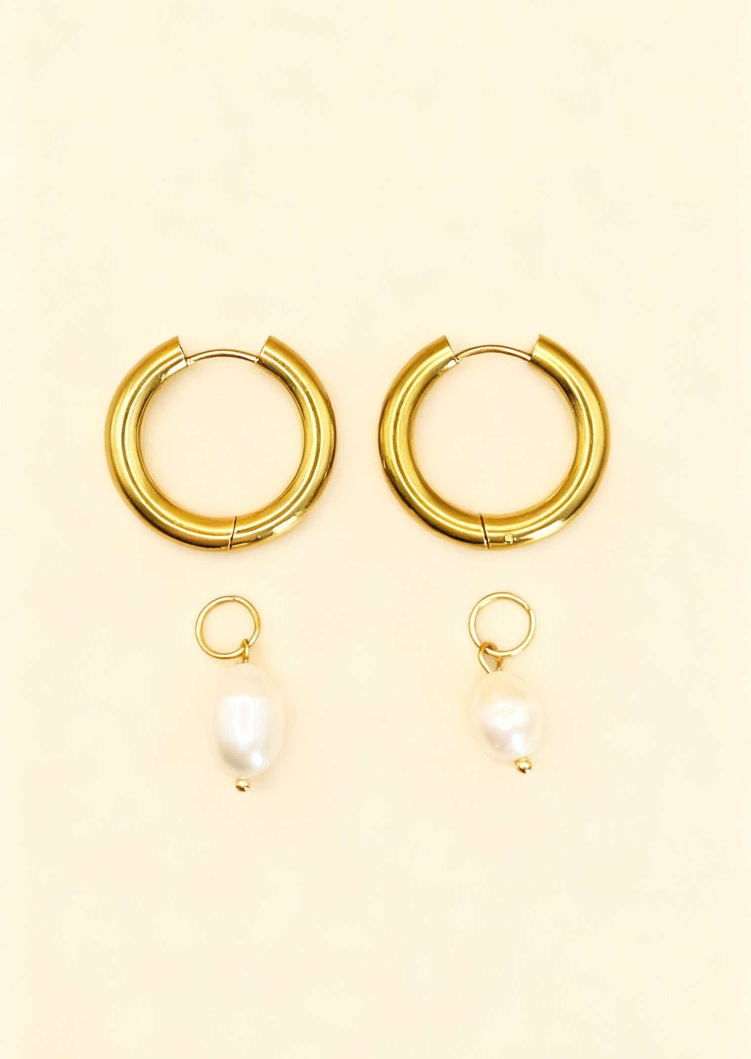 LUNA 18K Gold Plated Freshwater Pearl Detachable Hoop Earrings