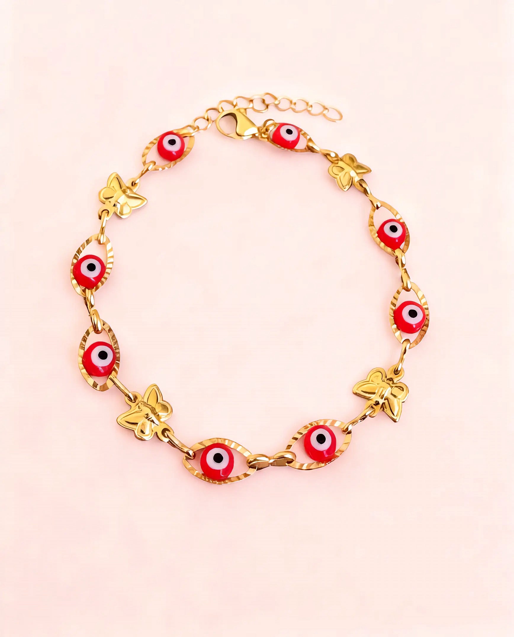 Liora 18K Gold Plated Red Evil Eye Butterfly Bracelet