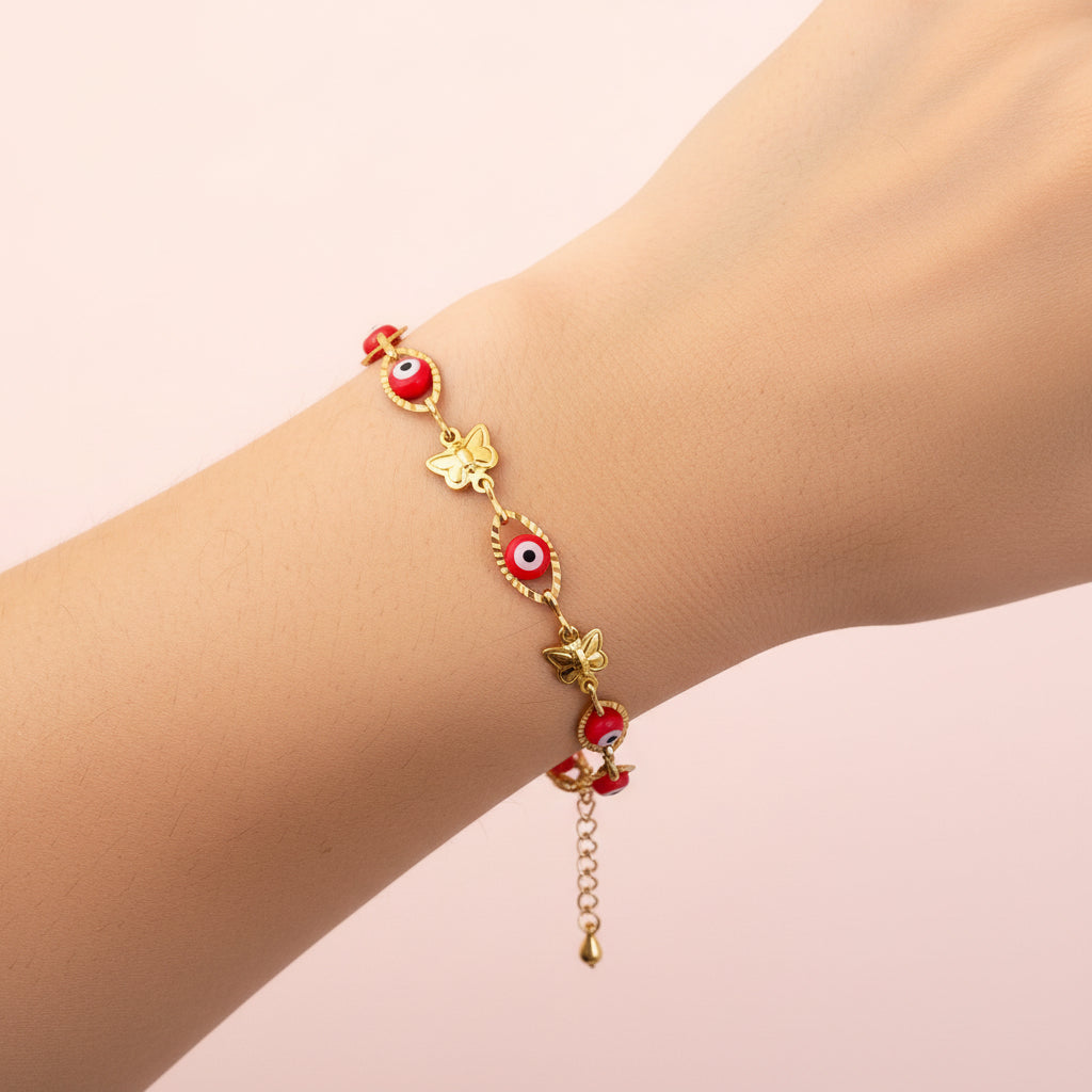 Liora 18K Gold Plated Red Evil Eye Butterfly Bracelet