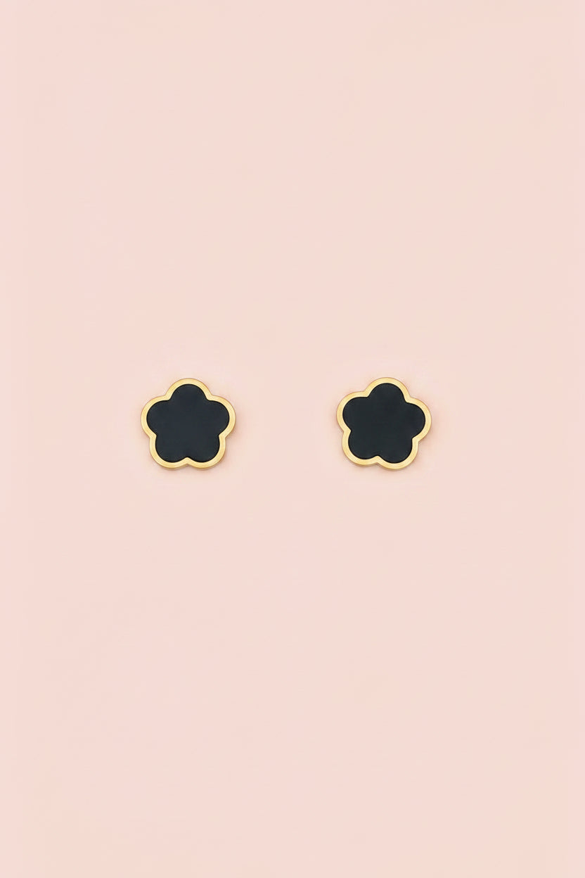 NOIR CLOVER 18K Gold Plated Black Clover Stud Earrings